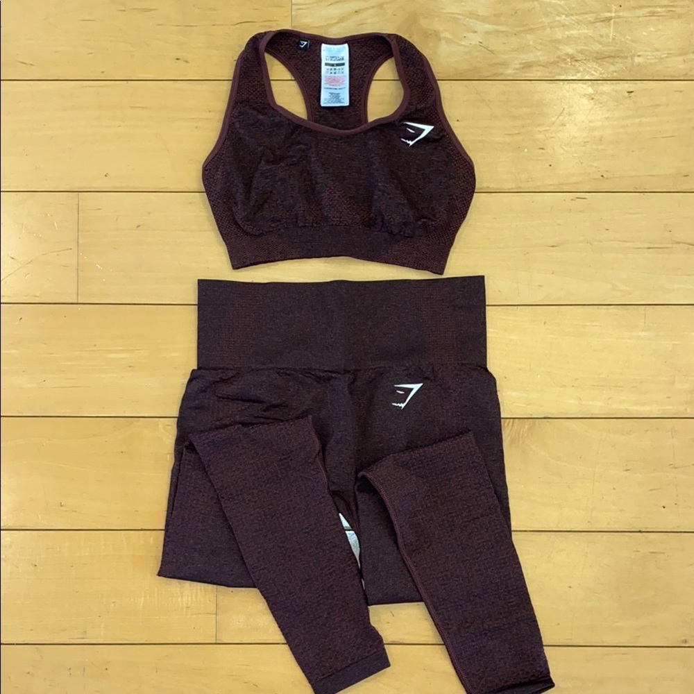 Gymshark Vital Seamless Sports Bra and Leggings Set in maroon